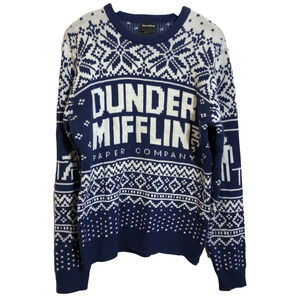 The Office Dunder Mifflin Christmas Sweater Size Medium Blue White Snowflakes